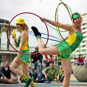 Comedy hula hoop street show
