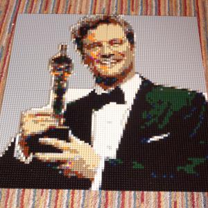 Colin Firth with Oscar mosaic in Lego