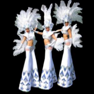 Snow theme stilt showgirls