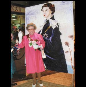 Comedy Queen Elizabeth with spoof painting by numbers portrait