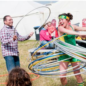 Olympic themed hula hooping act