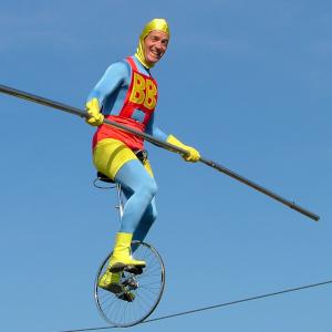 comedy highwire act- Superman style