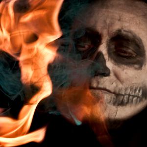 Skull makeup fire Juggling for Halloween
