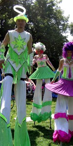 Green and white sci fi style stiltwalking character. Please quote floz7.