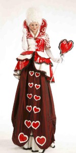 The Queen of Hearts stilt character (Ideal for Valentines Day, and Alice in Wonderland). Please quote mejo2.