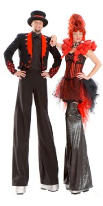 Smart Black and Red stilt walkers. Please quote trpe11.