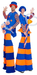 Blue and Orange stiltwalking characters. Please quote trpe5.
