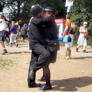 Kissing Policemen street theatre act