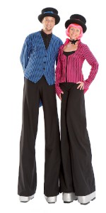 Black/Blue/Pink ringmaster style stiltwalkers. Please quote trpe17.